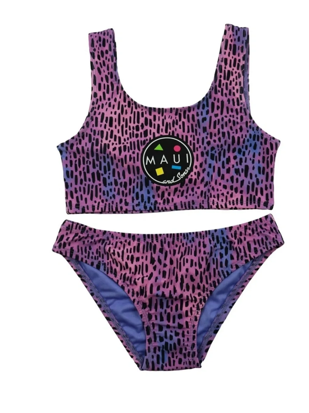 Maui and Sons Purple Leopard Print Two-Piece Bikini Swim Set Girls L (10/12)